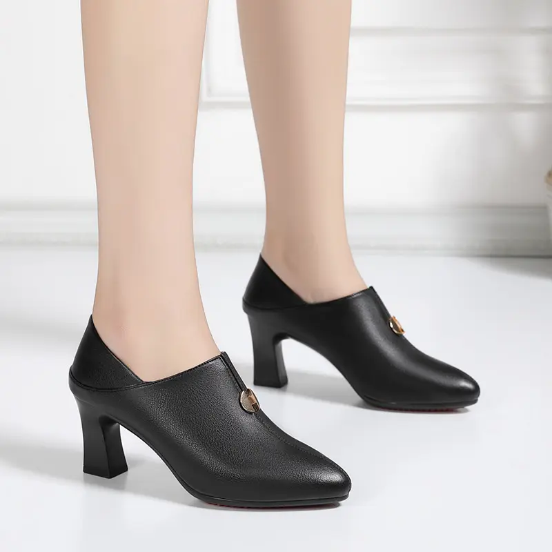 Spring Autumn New Deep Mouth Women's Pointed Single Shoes Fashion Solid Color Comfortable High Heels Soft Leather Shoes
