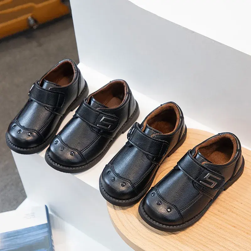 Toddler Shoes for Boys Black Versatile Kids School Uniform Flat Shoes Fashion Non-slip Matte PU Children's Formal Leather Shoes