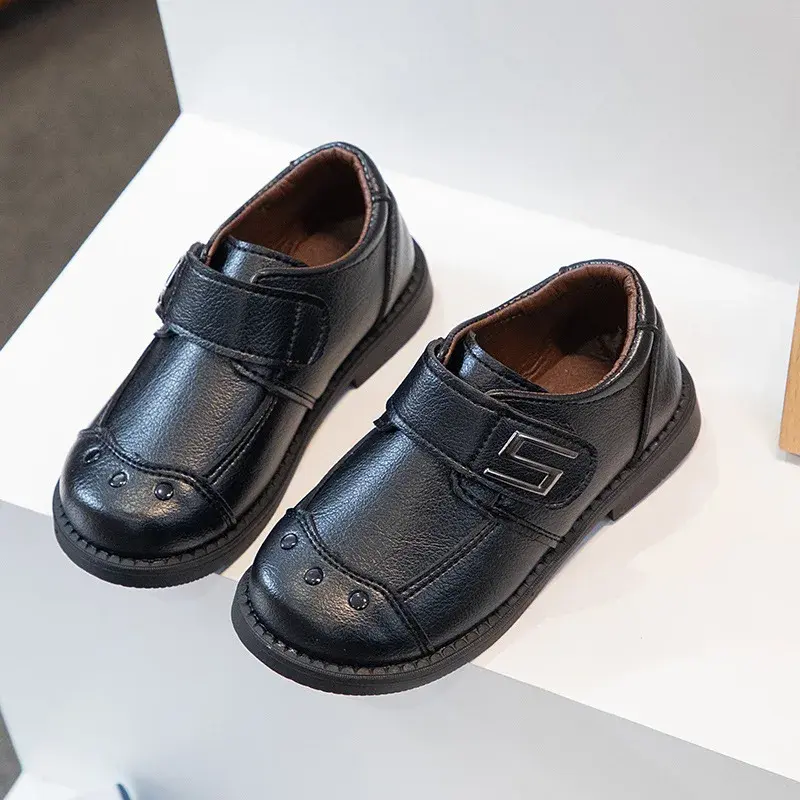 Toddler Shoes for Boys Black Versatile Kids School Uniform Flat Shoes Fashion Non-slip Matte PU Children's Formal Leather Shoes