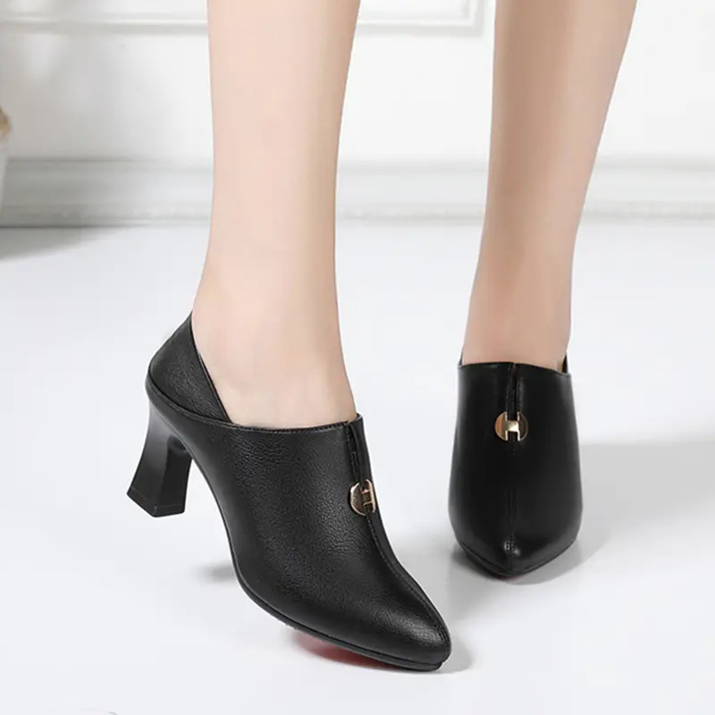 Spring Autumn New Deep Mouth Women's Pointed Single Shoes Fashion Solid Color Comfortable High Heels Soft Leather Shoes