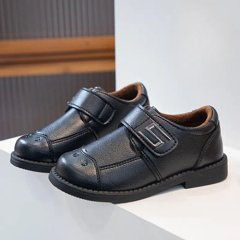 Toddler Shoes for Boys Black Versatile Kids School Uniform Flat Shoes Fashion Non-slip Matte PU Children's Formal Leather Shoes