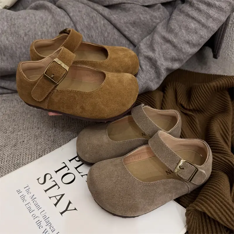 Spring 2025 new children's shoes girls' frosted genuine leather Korean version fashionable and simple leather shoes