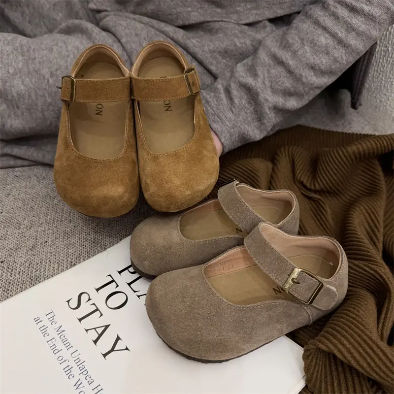 Spring 2025 new children's shoes girls' frosted genuine leather Korean version fashionable and simple leather shoes