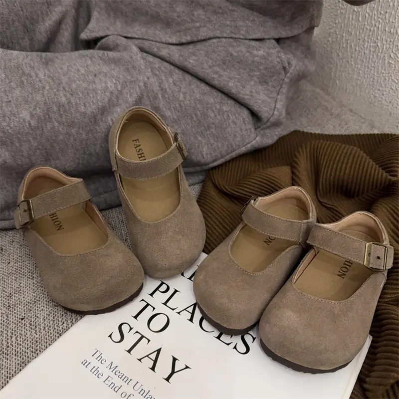 Spring 2025 new children's shoes girls' frosted genuine leather Korean version fashionable and simple leather shoes