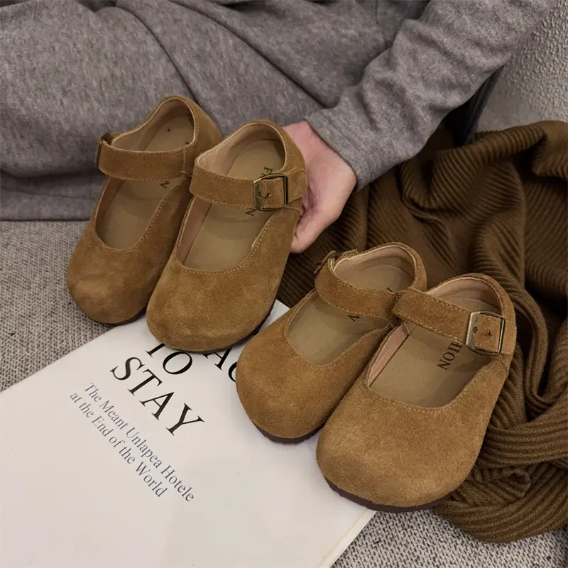 Spring 2025 new children's shoes girls' frosted genuine leather Korean version fashionable and simple leather shoes
