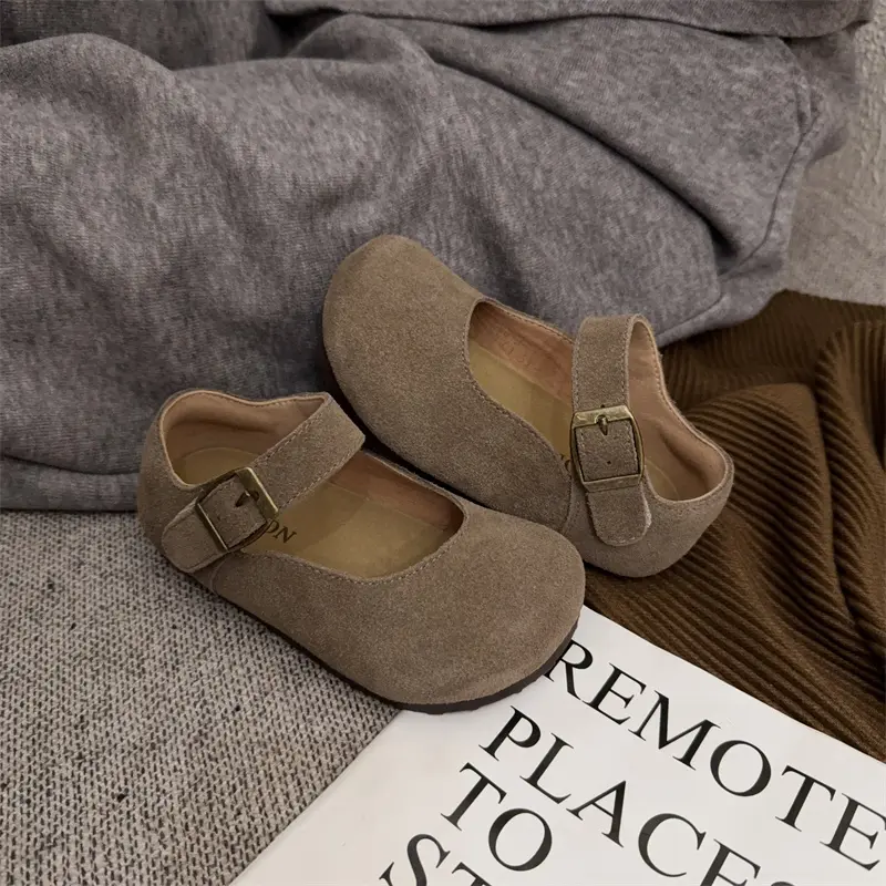 Spring 2025 new children's shoes girls' frosted genuine leather Korean version fashionable and simple leather shoes