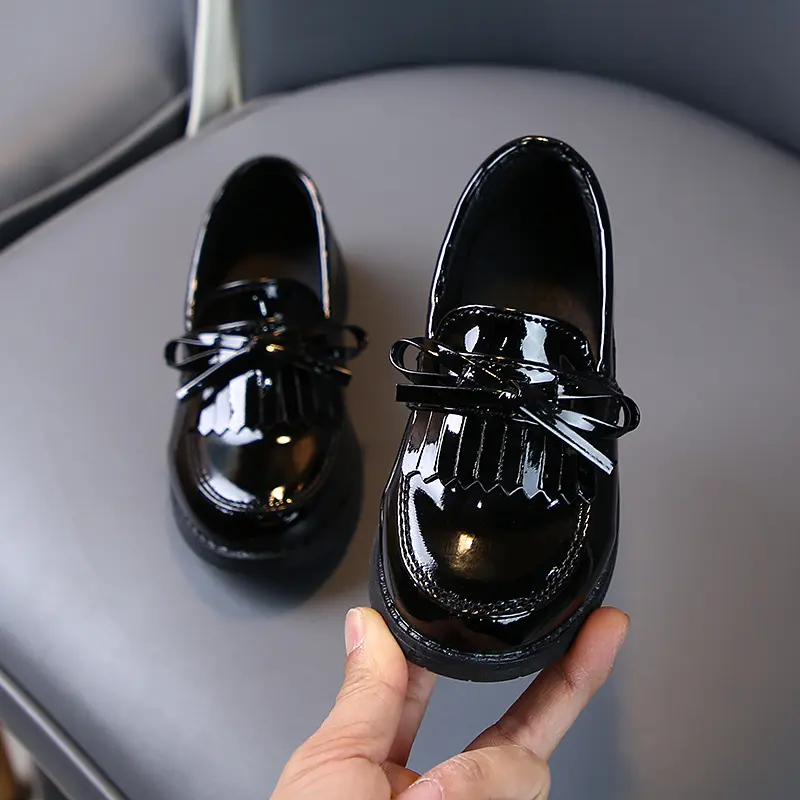 Fashion Tassel Kids Shoes Princess Little Girls Spring Autumn Patent Leather Black 2022 Children Wine Red School Shoes 3-12 Year
