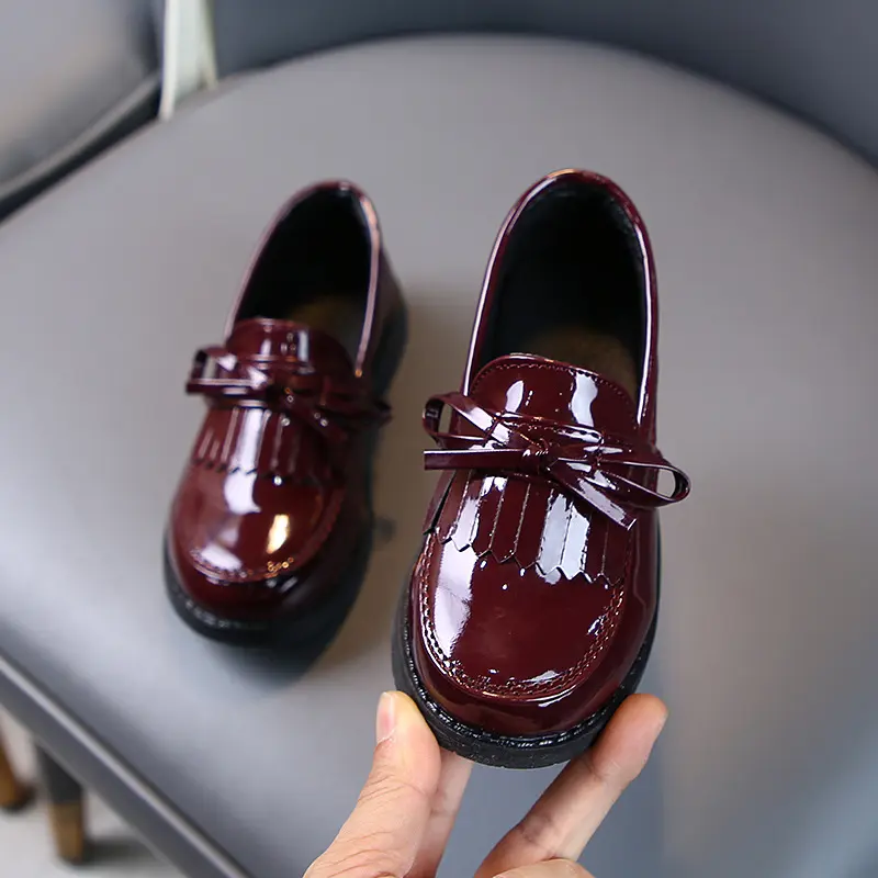 Fashion Tassel Kids Shoes Princess Little Girls Spring Autumn Patent Leather Black 2022 Children Wine Red School Shoes 3-12 Year