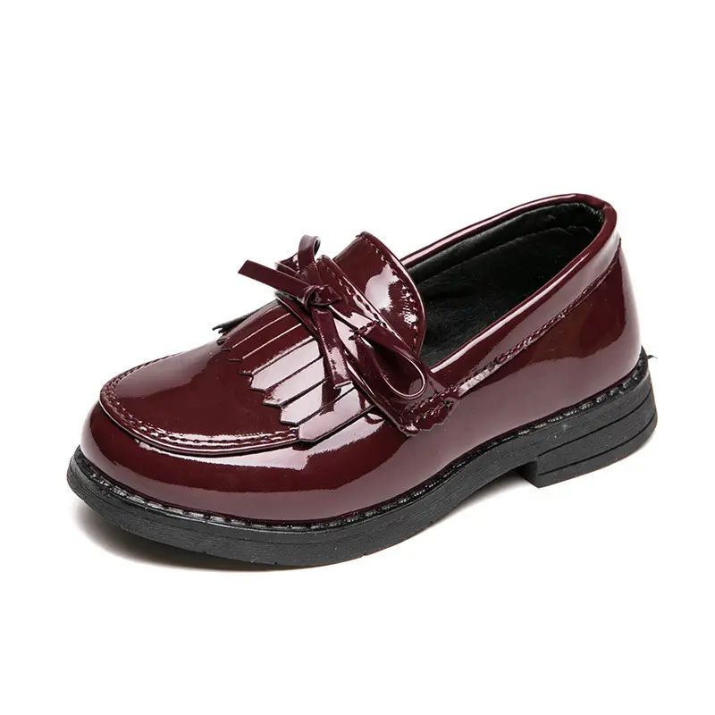 Fashion Tassel Kids Shoes Princess Little Girls Spring Autumn Patent Leather Black 2022 Children Wine Red School Shoes 3-12 Year