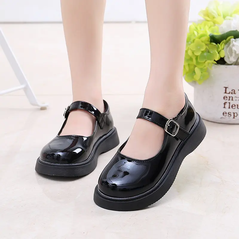 Girls Leather Shoes for School Party Wedding Kids Black White Princess Child's Simple Flats Fashion British Style Mary Janes New