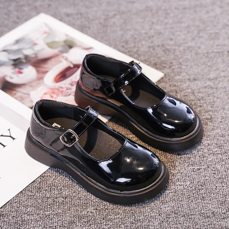 Girls Leather Shoes for School Party Wedding Kids Black White Princess Child's Simple Flats Fashion British Style Mary Janes New