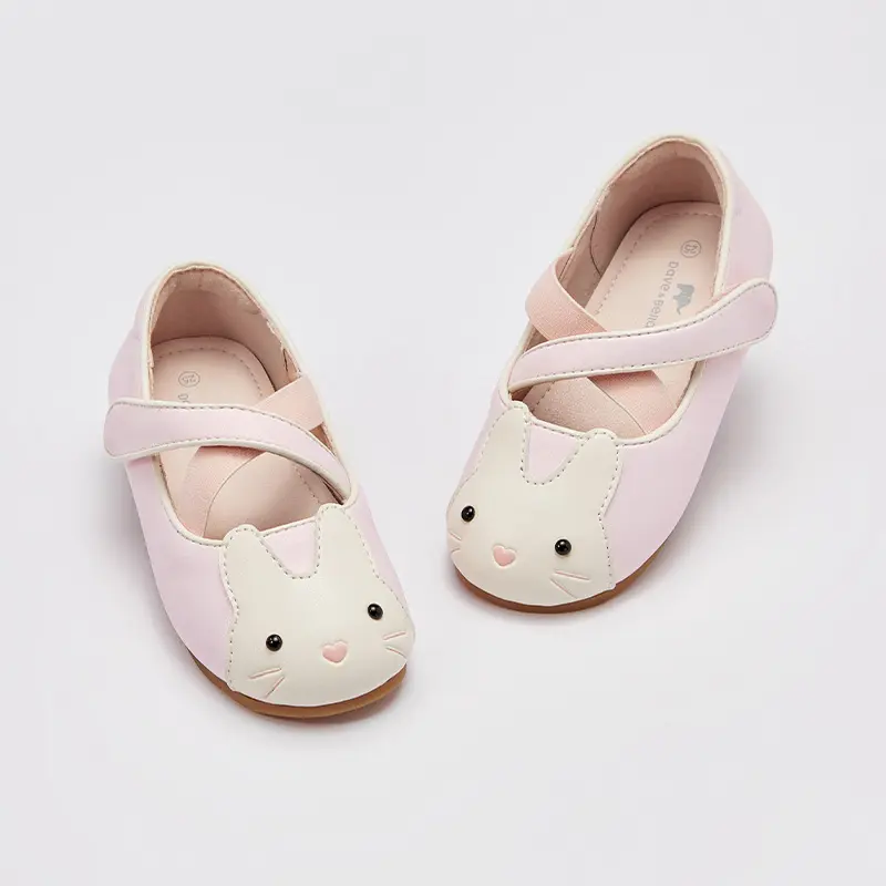 Dave Bella 2025 Spring New Children Leather Shoes for Girls TPR Sole Anti-slippery Sweet Little Rabbit Flats DB1250027