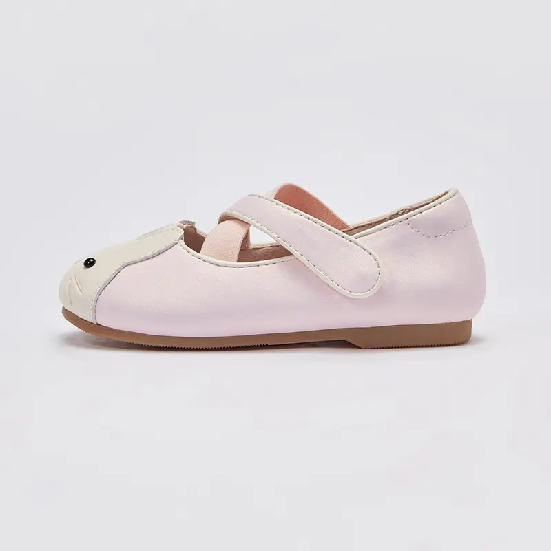Dave Bella 2025 Spring New Children Leather Shoes for Girls TPR Sole Anti-slippery Sweet Little Rabbit Flats DB1250027