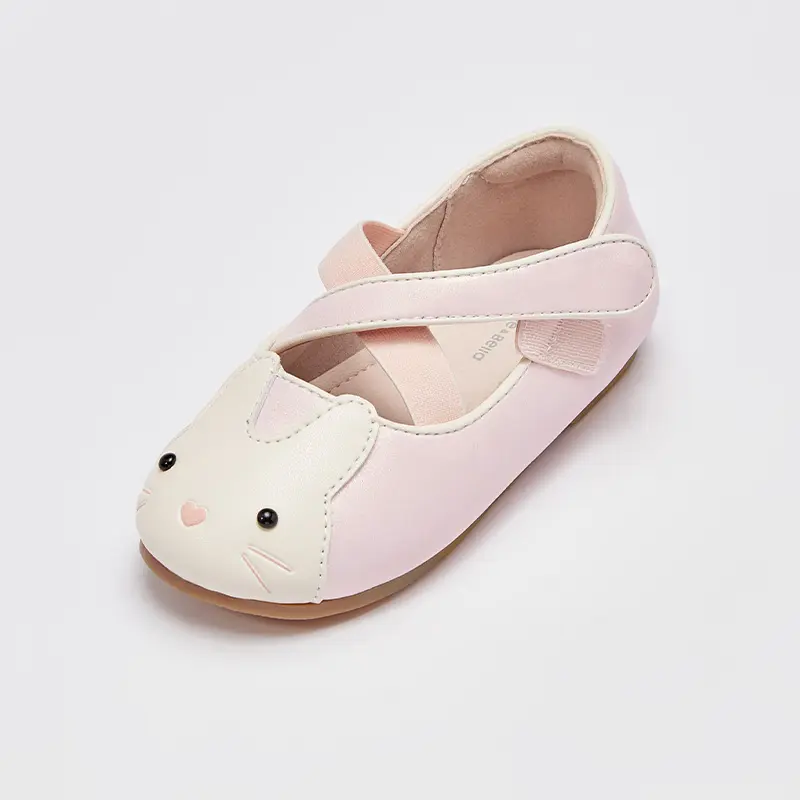 Dave Bella 2025 Spring New Children Leather Shoes for Girls TPR Sole Anti-slippery Sweet Little Rabbit Flats DB1250027
