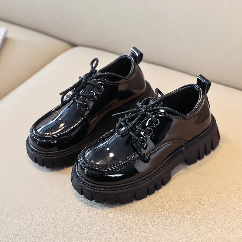 Mumoresip Solid Black Kid Shoes Autumn PU Unisex Shoes British Style Children Shoes Girls and Boys for Show Casual School Shoes