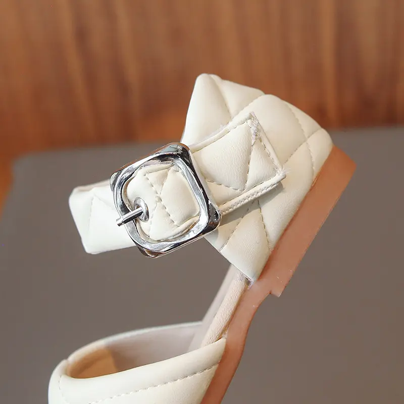 Children Leather Shoes Girl's Retro Rhombic lattice Quality Leather Flats Soft Sole Non-slip Princess Single Shoes Size 22-36