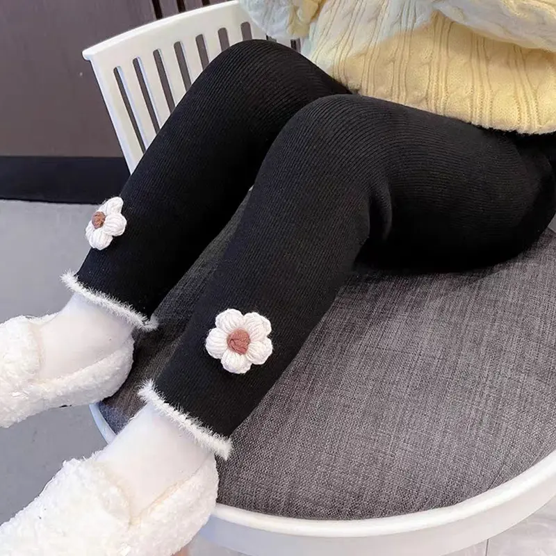 Baby Girls Pants Kids Autumn Winter Cute Knitted Flower Simplicity Tight Trousers 1-6 Yrs Old Winter Children Leggings Trousers