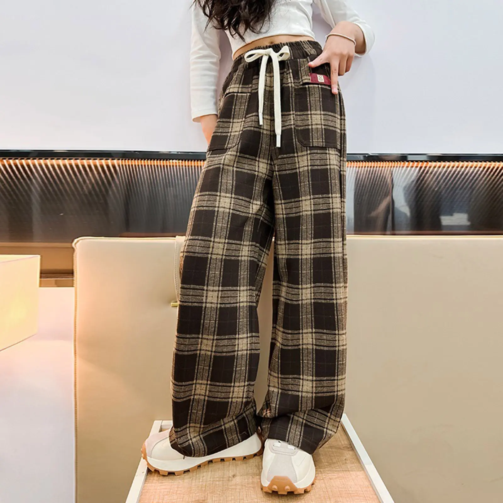 Winter Clothes For Girl Age 9 To 10 Warm Girls Plaid Wide Leg Pants Children Loose Winter Flannel Pants Yoga Pants Fir Girls
