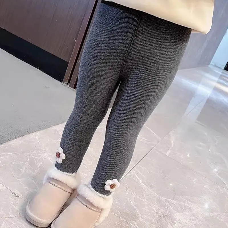 Baby Girls Pants Kids Autumn Winter Cute Knitted Flower Simplicity Tight Trousers 1-6 Yrs Old Winter Children Leggings Trousers