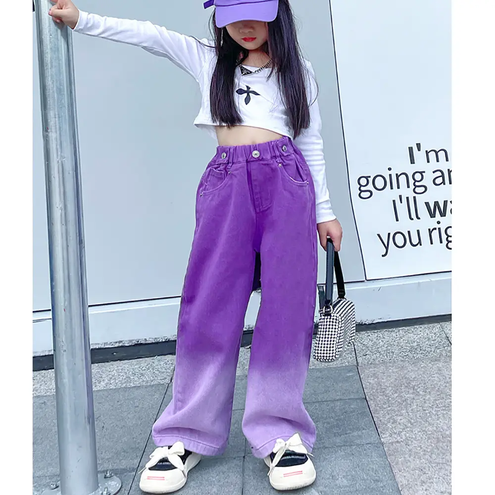Girls High Waist Dyed Gradient Wide Leg Pants 2024 Spring Summer Versatile Tank Top kids girl Straight Leg Jeans