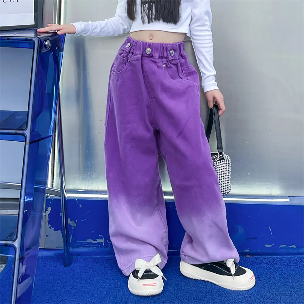 Girls High Waist Dyed Gradient Wide Leg Pants 2024 Spring Summer Versatile Tank Top kids girl Straight Leg Jeans