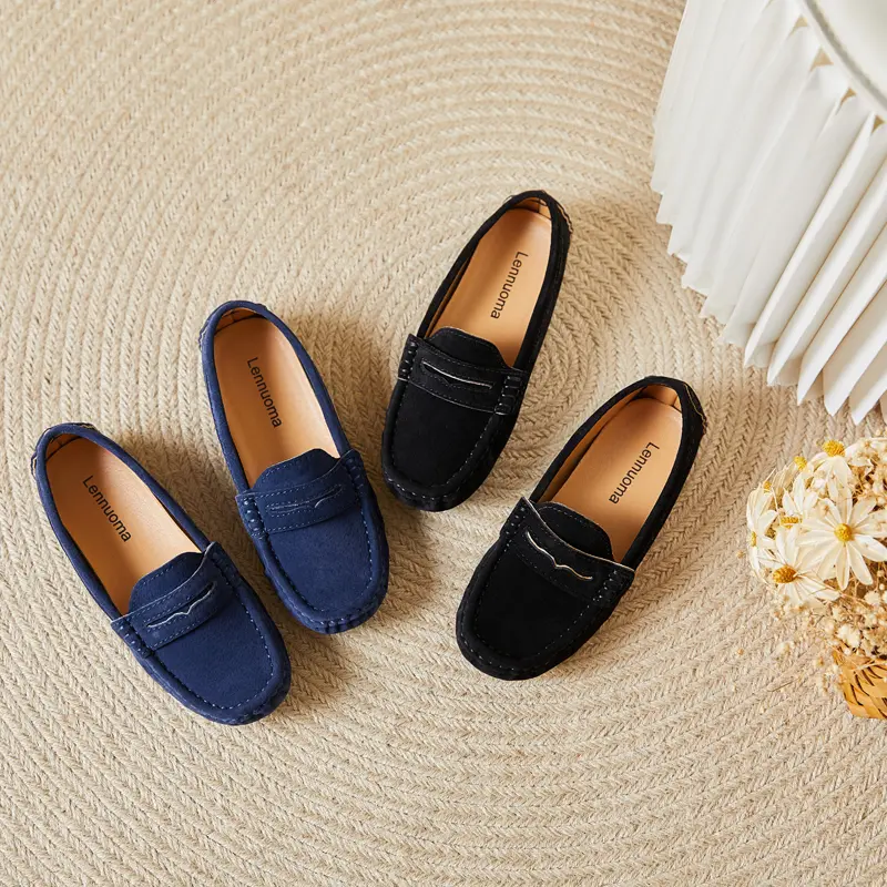 Lennuoma Kids Penny Loafers Flats Shoes Suede Leather Spring Autumn Party Solid Slip On Children Toddle Little Boy Moccasins