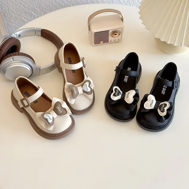 Children Leather Shoes Girls Fashion Bowknot Low Top Leather Soft Sole Non-slip Single Shoes Size 26-35 mary janes