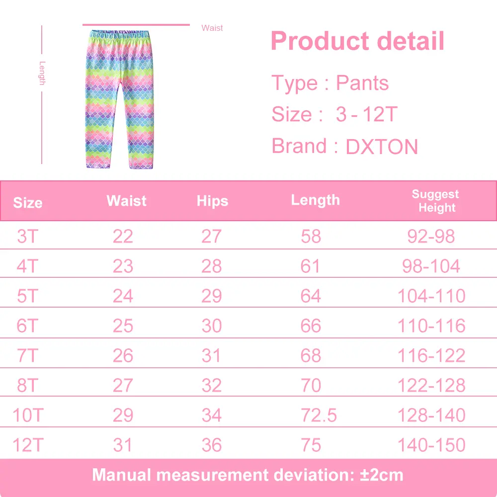 DXTON Baby Girls Trousers Cotton Children Girls Leggings Mermaid Printed Four Season Kids Pencil Pants Girls Casual Wear Clothes