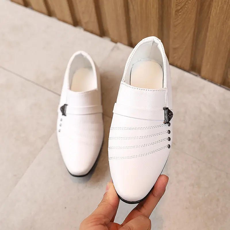 Boy's Genuine Leather Party Shoes Autumn Student Black Pointed Toe Footwears For Children Boy Fashion Comfortable Flats