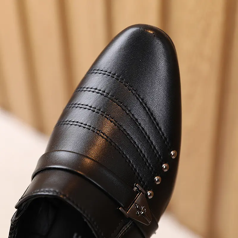 Boy's Genuine Leather Party Shoes Autumn Student Black Pointed Toe Footwears For Children Boy Fashion Comfortable Flats
