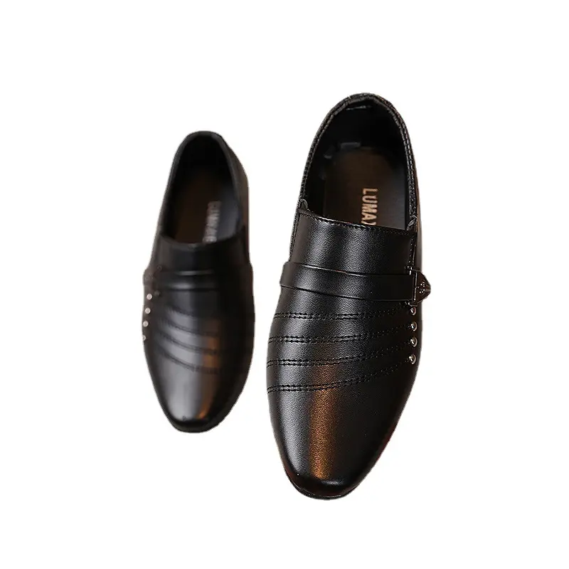 Boy's Genuine Leather Party Shoes Autumn Student Black Pointed Toe Footwears For Children Boy Fashion Comfortable Flats