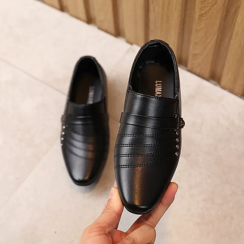 Boy's Genuine Leather Party Shoes Autumn Student Black Pointed Toe Footwears For Children Boy Fashion Comfortable Flats