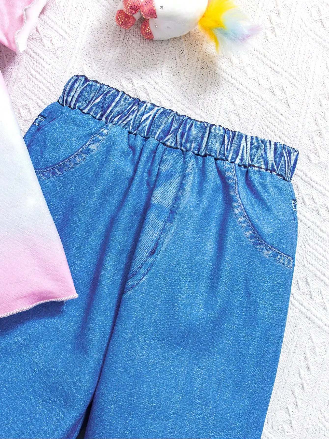 Girl's Tie-Dye Unicorn Tee & Denim-Print Pants Set, Cute Dreamy Outfit 4-7Y, Spring-Summer Casual Home & Outdoor Wear