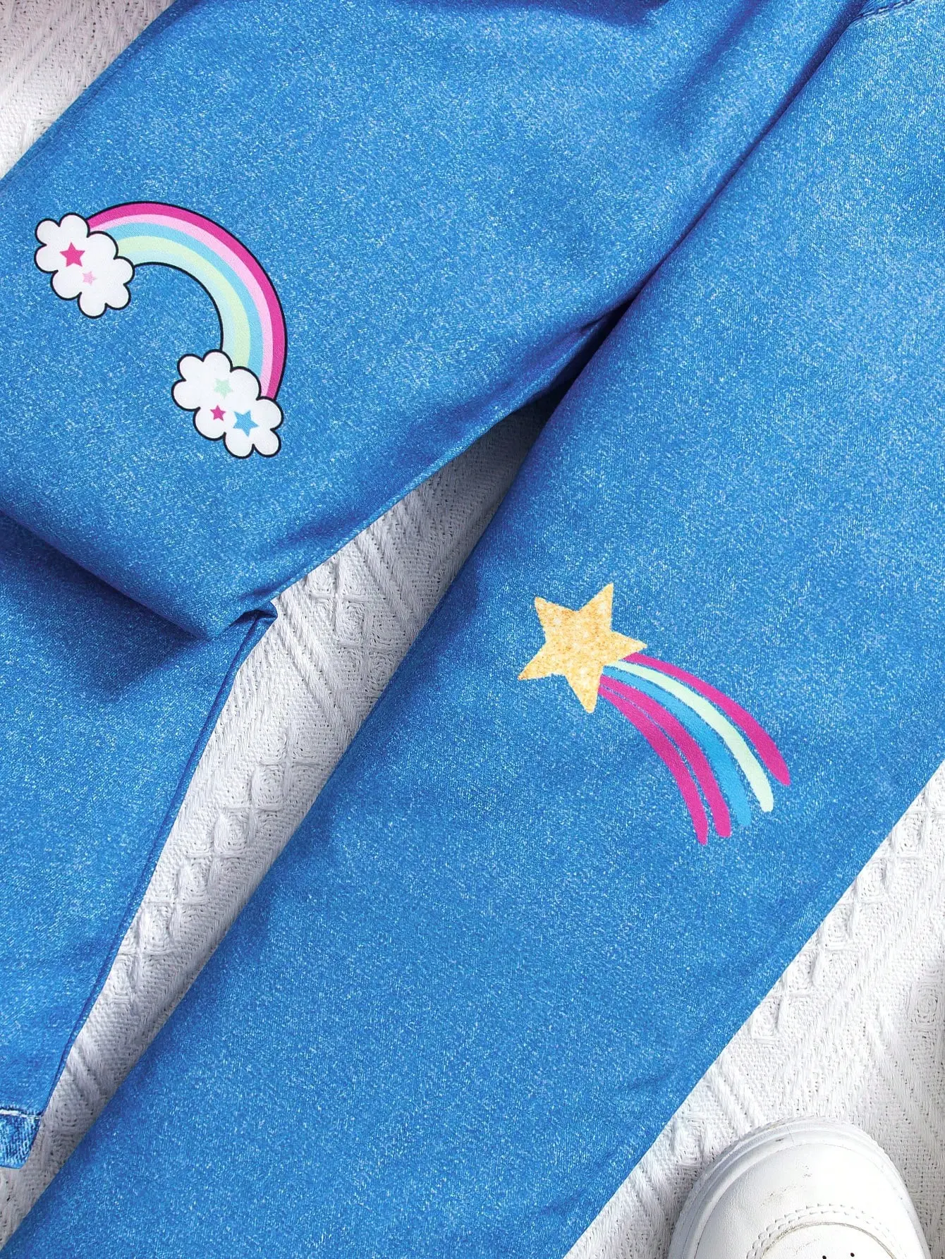 Girl's Tie-Dye Unicorn Tee & Denim-Print Pants Set, Cute Dreamy Outfit 4-7Y, Spring-Summer Casual Home & Outdoor Wear