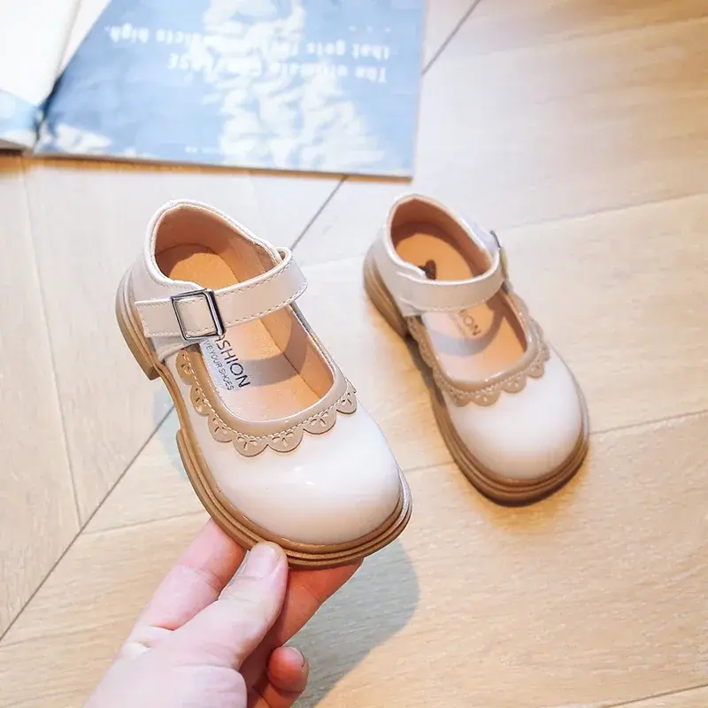 Children's Soft Princess PU Leather School Student Shoes Lolita Fashion Kids Breathable Lace Girls Soft Sole Shallow Mary Jane