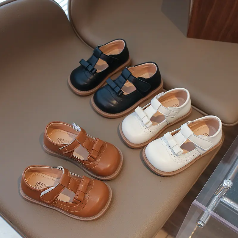Little Girl Shoes 2025 Spring Autumn Children Oxfords Girls PU Leather Shoes Kids School Shoes For Girl Brown, Black, White