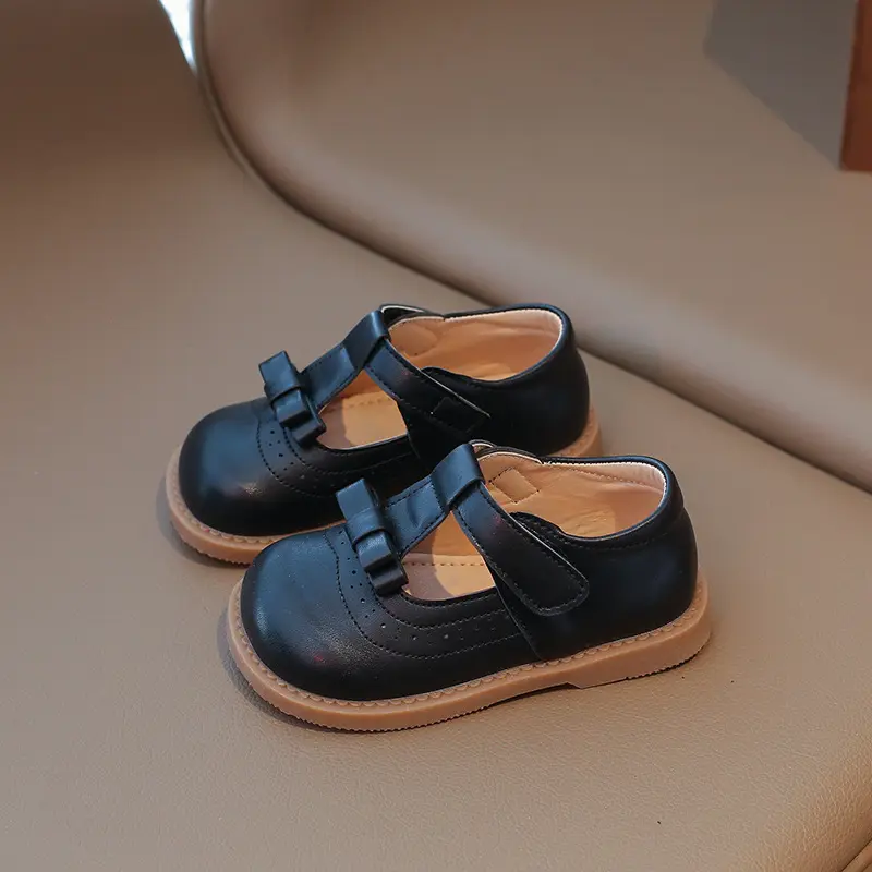 Little Girl Shoes 2025 Spring Autumn Children Oxfords Girls PU Leather Shoes Kids School Shoes For Girl Brown, Black, White