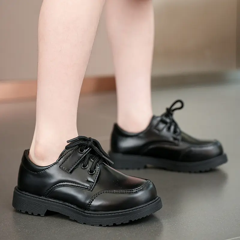 Boys Shoes Spring & Autumn New Black Glossy Classic Kids Loafer for Girl 2023 New Versatile Round-toe Britain Child School Shoes