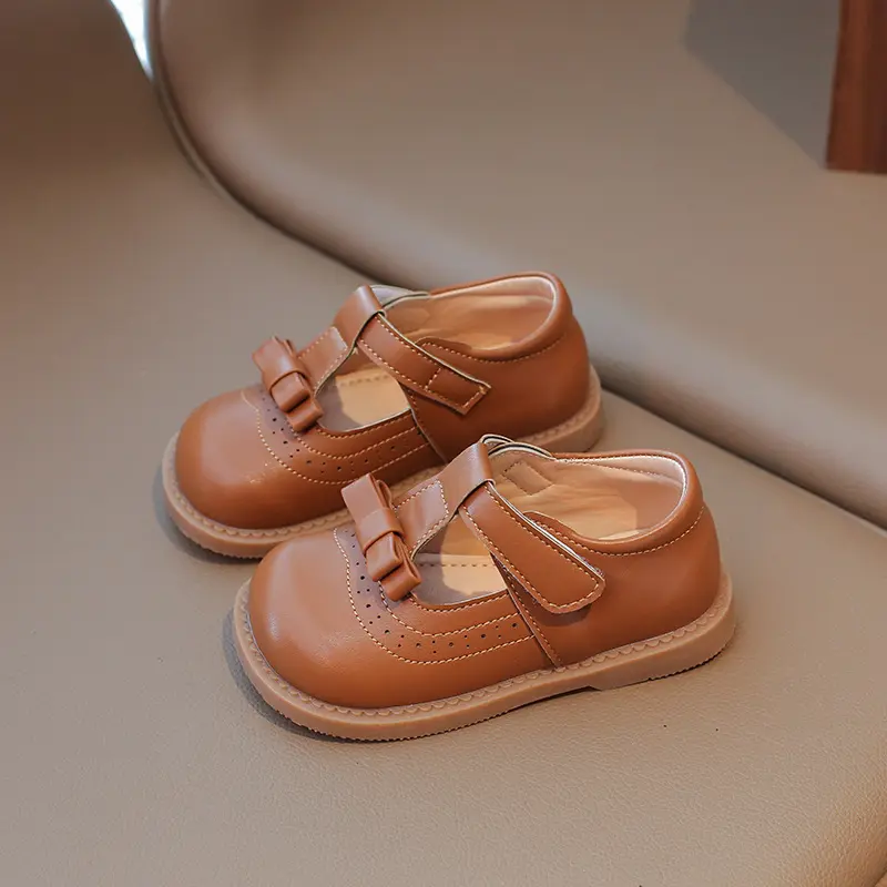 Little Girl Shoes 2025 Spring Autumn Children Oxfords Girls PU Leather Shoes Kids School Shoes For Girl Brown, Black, White