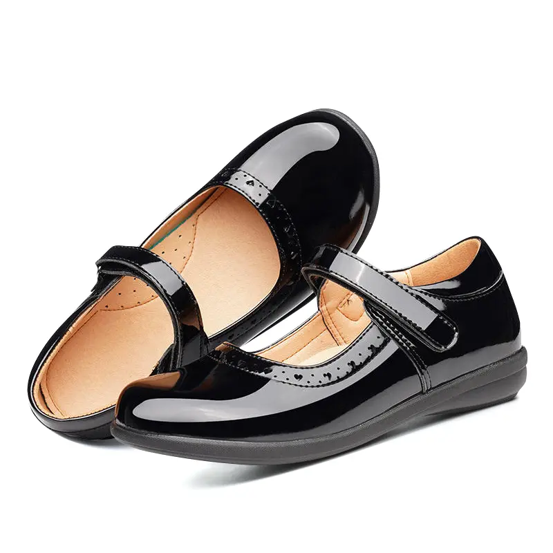 Soft Sole Student Shoes Women's Leather Shoes Black Children's Barefoot Comfortable Student Shoes Girls Princess Patent Leather