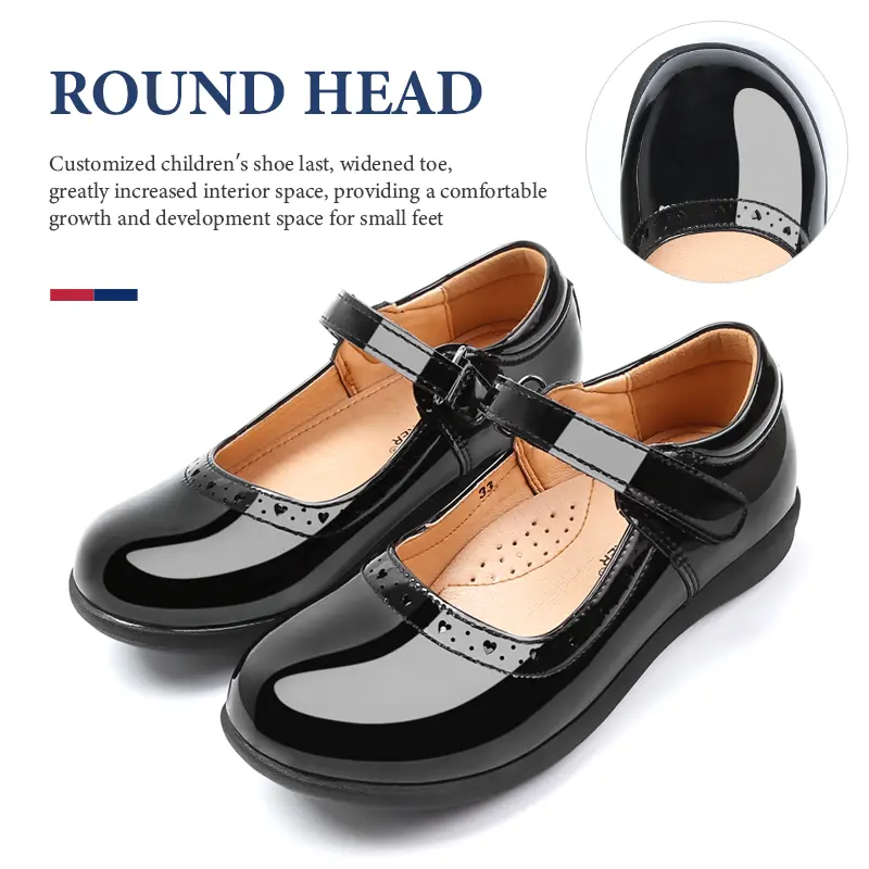Soft Sole Student Shoes Women's Leather Shoes Black Children's Barefoot Comfortable Student Shoes Girls Princess Patent Leather