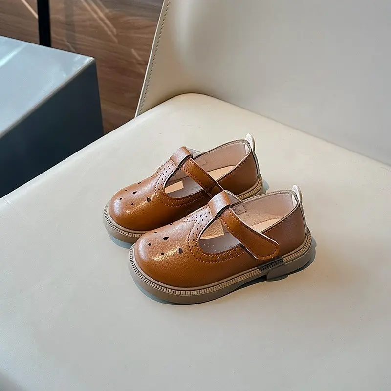 1-6 Years Girls PU Leather Shoes Spring Summer Kids Oxfords For Girl T-strap School Shoes Brown, Black, Beige White