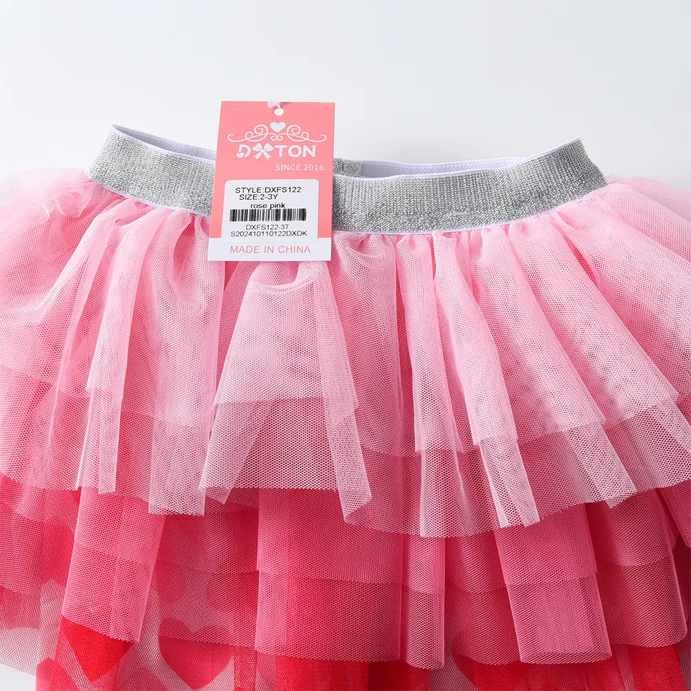 DXTON Girls Leggings Skirt Heart Printed Pencil Pants Two Fake Pcs Kids Dance Skirt Layered Cake Mesh Children Party Trousers