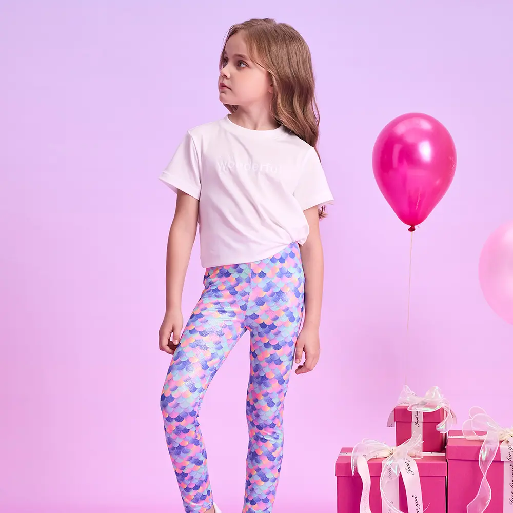 VIKITA Children Leggings 3-12 Years Girl Mermaid 3D Print Skinny Pencil Pants Trousers Kids Casual Daily Leggings Kids Clothes