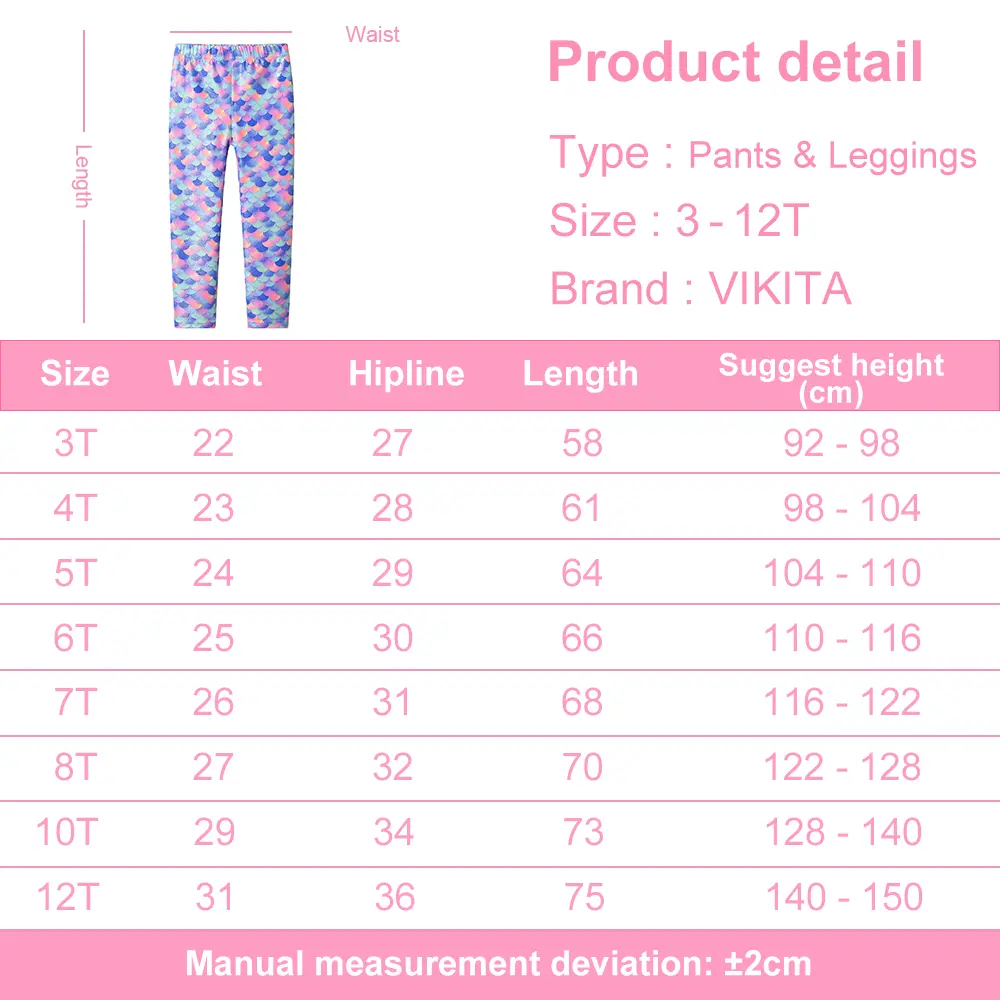 VIKITA Children Leggings 3-12 Years Girl Mermaid 3D Print Skinny Pencil Pants Trousers Kids Casual Daily Leggings Kids Clothes