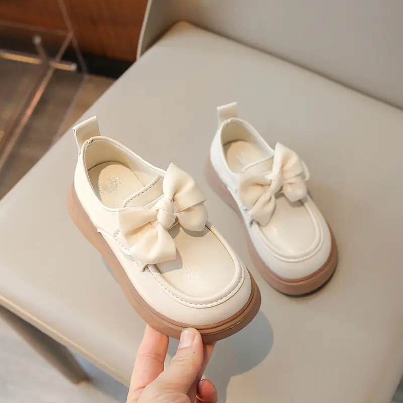 New Children's Leather Shoes Spring Autumn Black Girl Shoes Fashion Bowknot Kids Princess Mary Jane Shoes Flats School Versatile