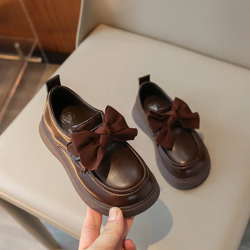 New Children's Leather Shoes Spring Autumn Black Girl Shoes Fashion Bowknot Kids Princess Mary Jane Shoes Flats School Versatile