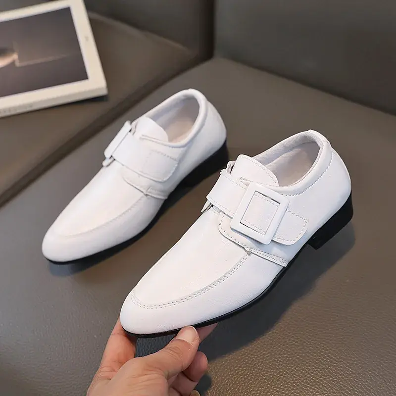 Children's Leather Shoes Non-slip School Performance Boys Flats Black White Versatile Kids Fashion Causal Formal Uniform Shoes