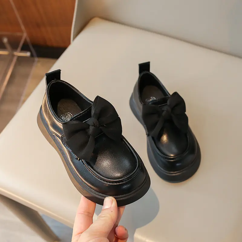 New Children's Leather Shoes Spring Autumn Black Girl Shoes Fashion Bowknot Kids Princess Mary Jane Shoes Flats School Versatile