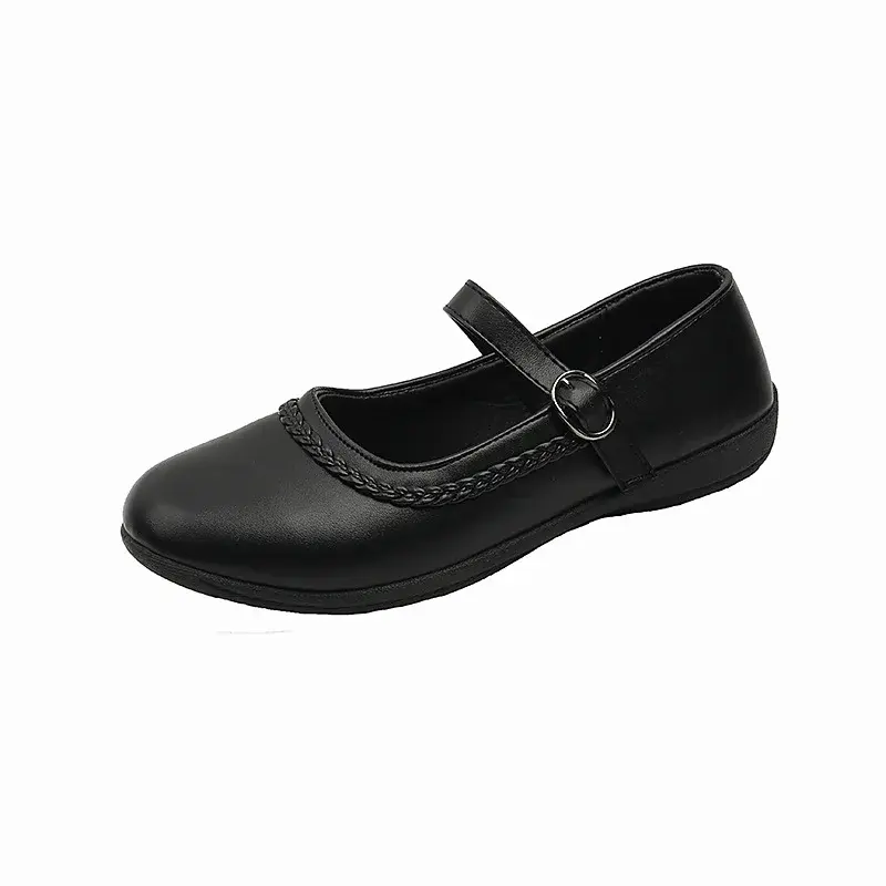 Children's Shoe for Girl Fashion School Versatile Students Performance Leather Shoes Kids Black Uniform Flat Shoes Soft Bottom